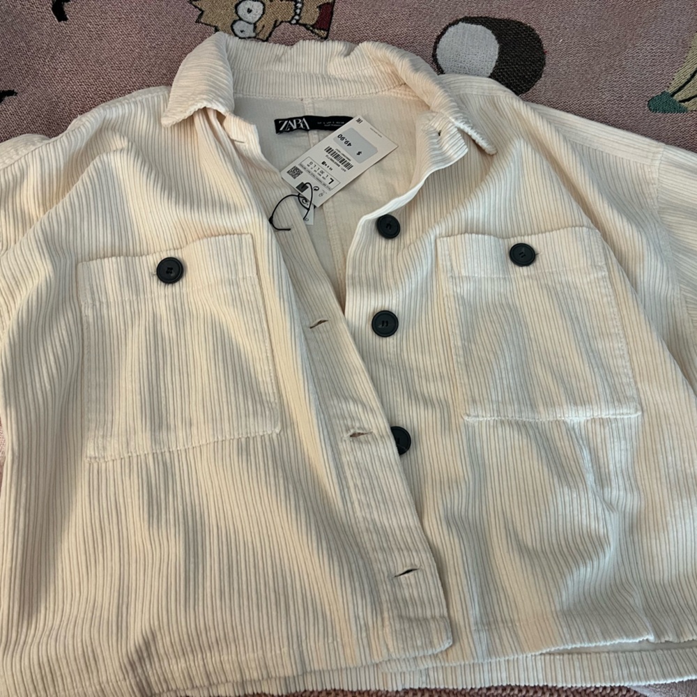 Zara Cream ribbed corduroy-style jacket new with tags size large